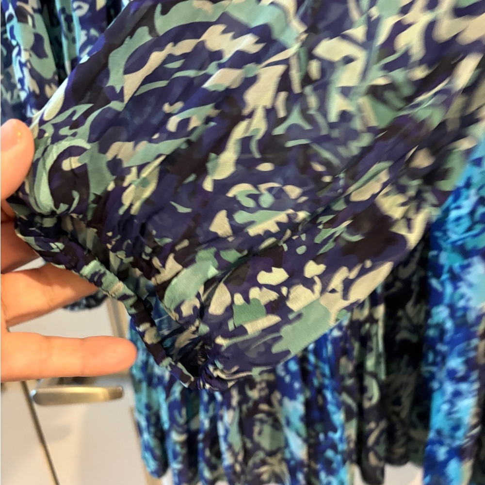 Anthropologie Long- Sleeve Somerset Mini Dress Blue Motif Size Large - Picture 11 of 13